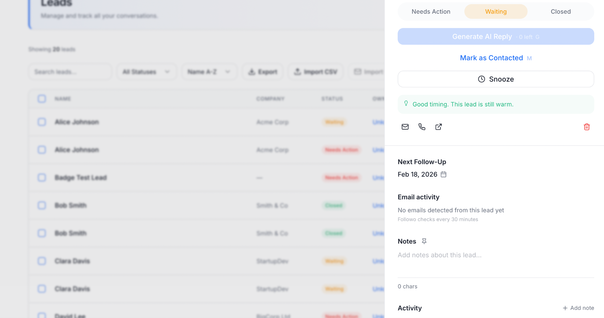 Followo AI analyzing lead context and deal history